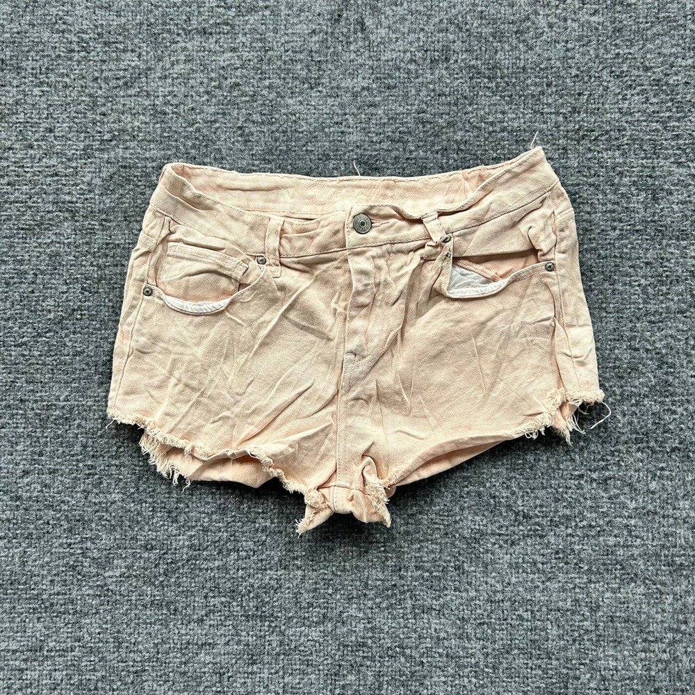 Delia's Shorts Womens Size 3/4 Peach Denim Raw Hem Frayed Stretch Summer Casual